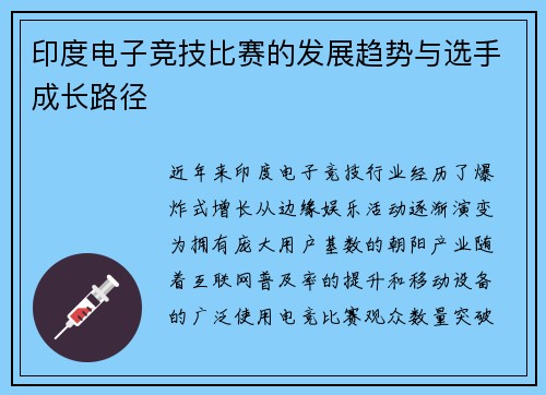 印度电子竞技比赛的发展趋势与选手成长路径